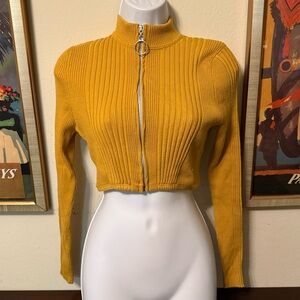 Reformation Golden Ribbed Knit Cropped Zip-up Sweater - Size XXS